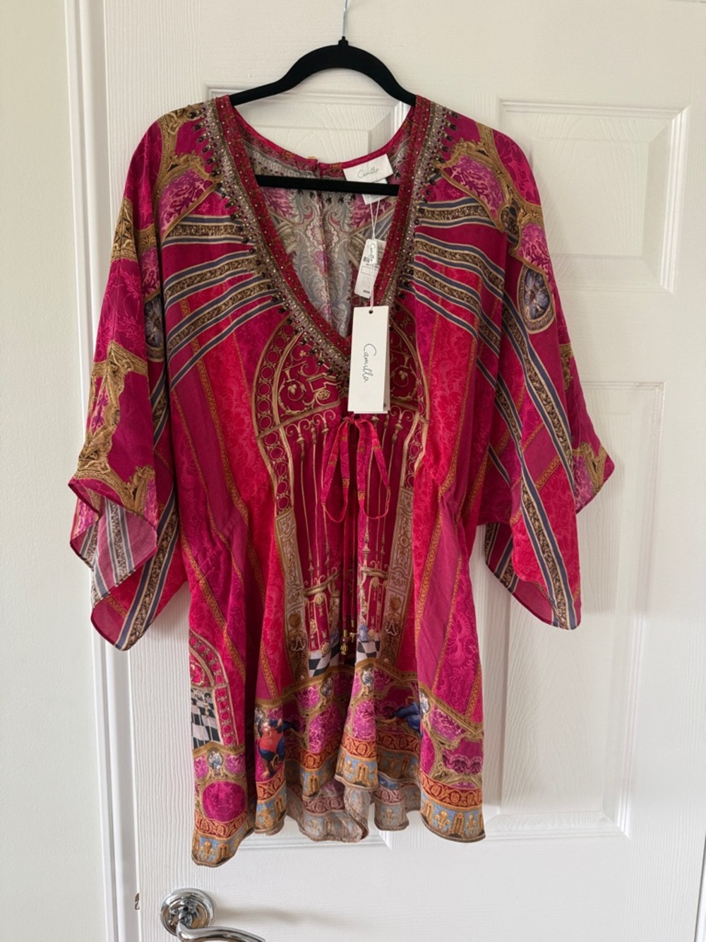 NWT Camilla Woman’s Bright Magenta Boho V-Neck Romper - Picture 8 of 10